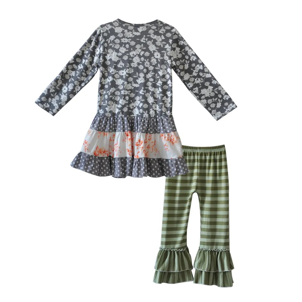 Green & Gray Ruffled Pants Set