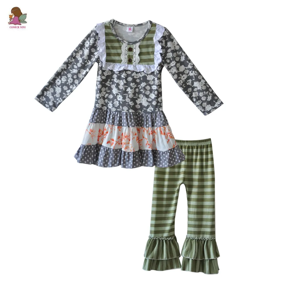 Green & Gray Ruffled Pants Set