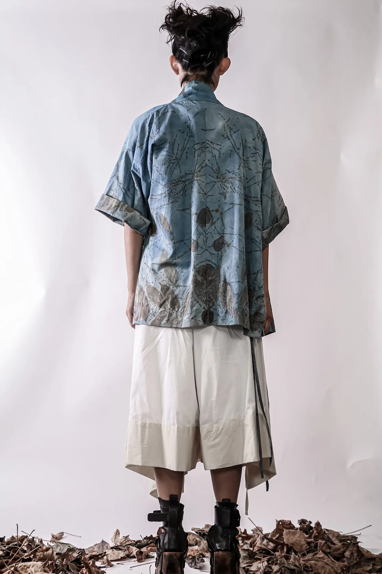 Handmade Indigo Dye and Botanical Print I/B Kimono Jacket