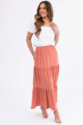 Hazy Coral Tiered Gauze Textured Maxi Skirt