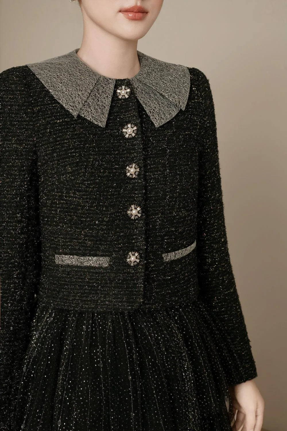 Hestia Cropped Button Tweed Jacket