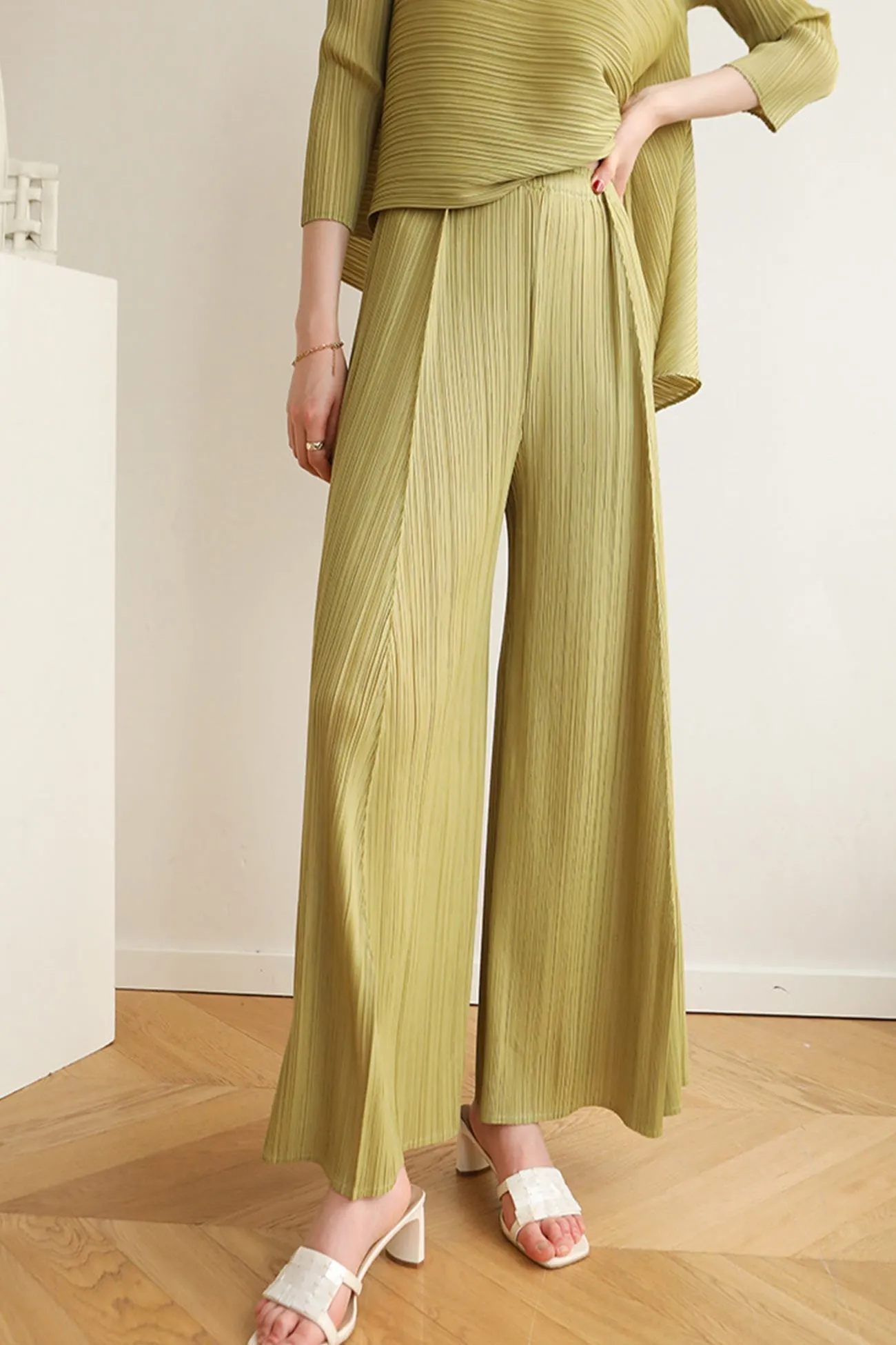 High Waist Pleated Wide Leg Long Pants