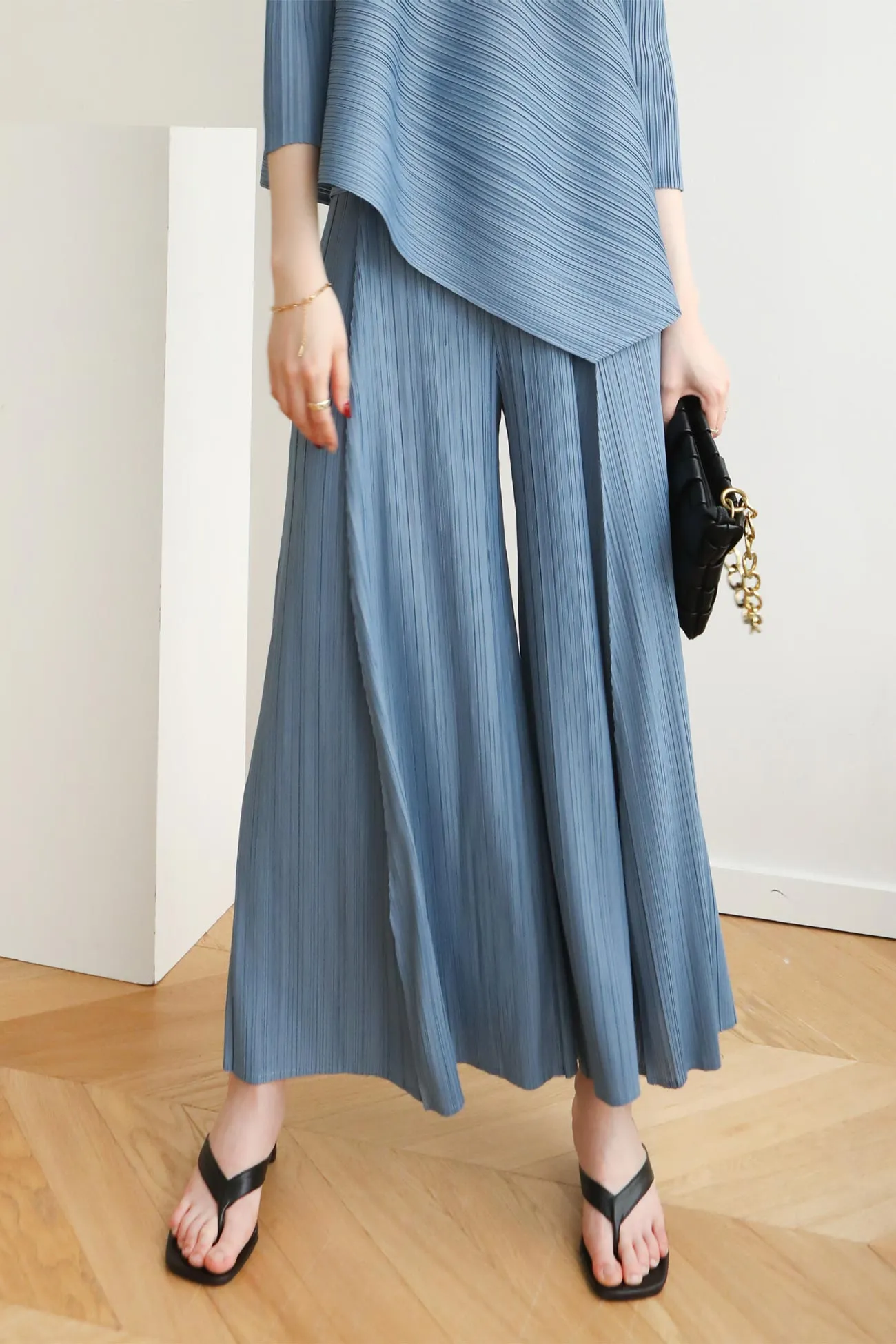 High Waist Pleated Wide Leg Long Pants