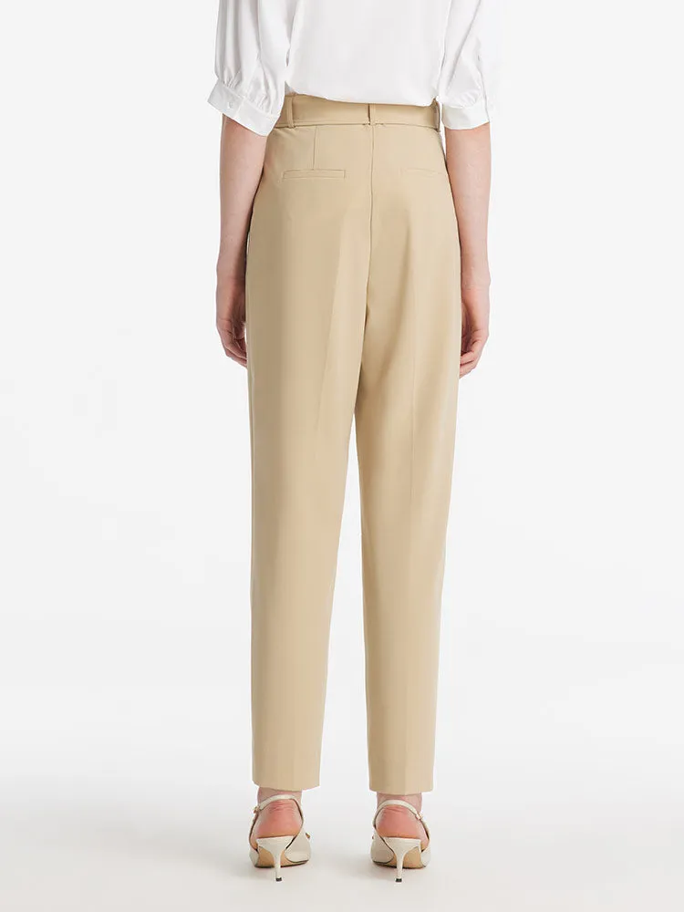 High-Waisted Ruched Tapered Women Pants With Belt