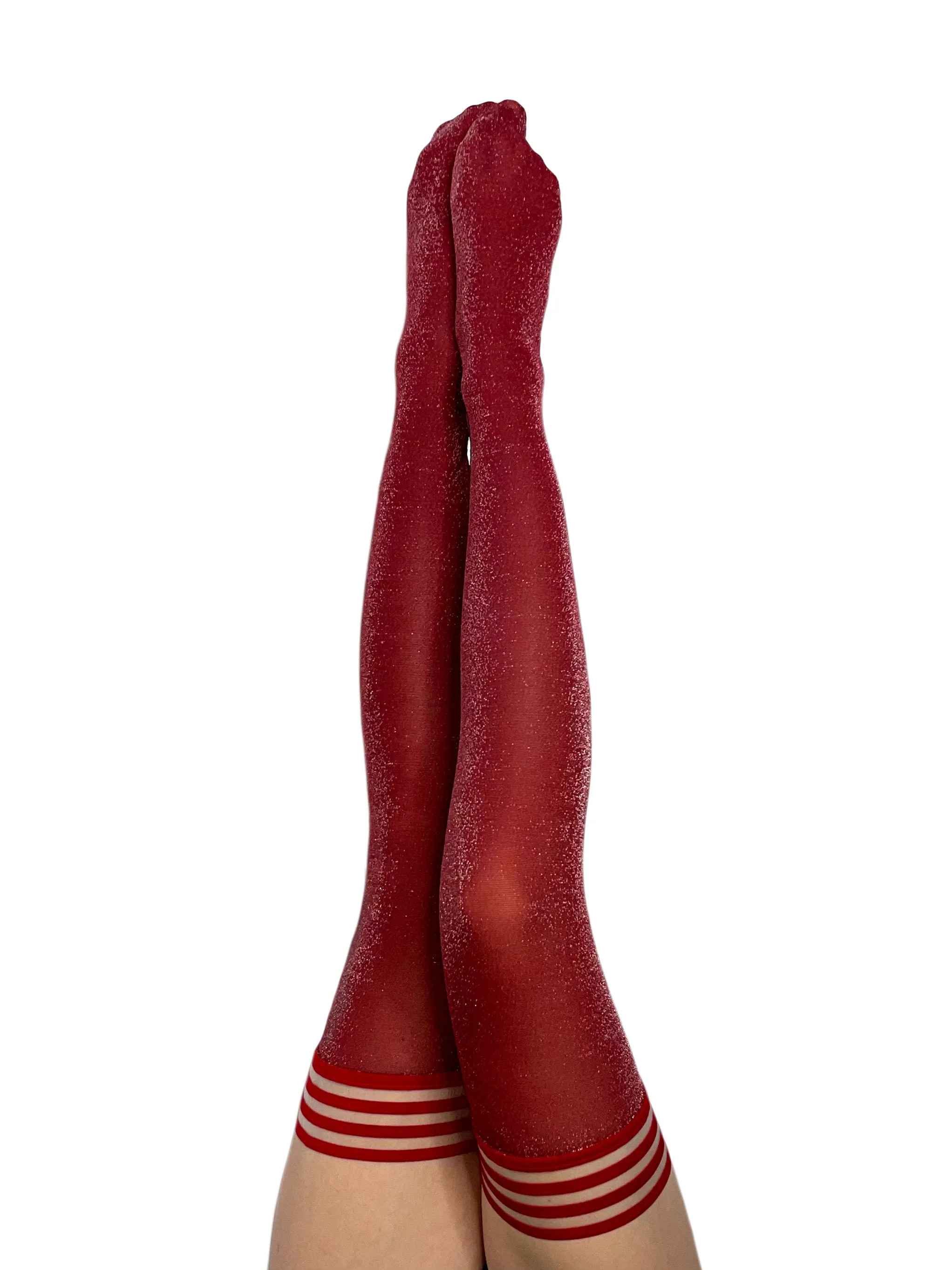 Holly: Shimmer Cranberry Thigh Highs. Petite to Plus Size