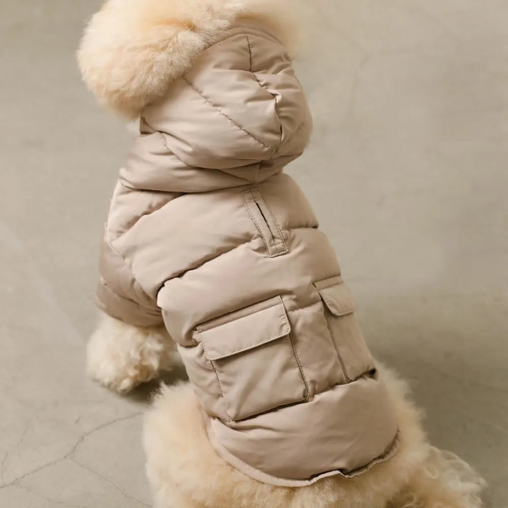 hooded down jacket - beige