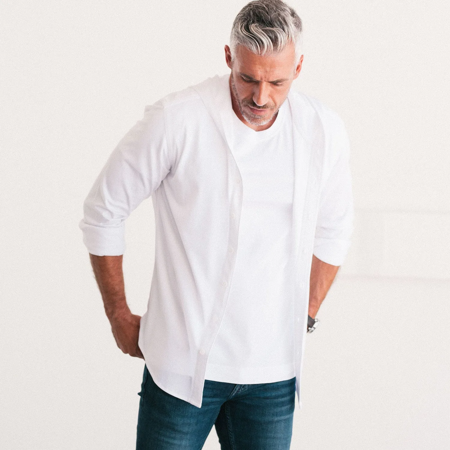 Hooded Essential Knit Shirt – White Cotton Jersey