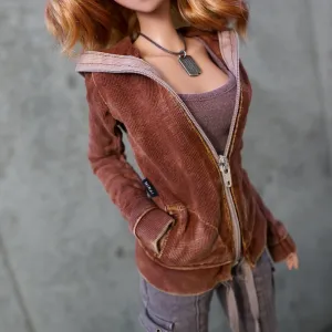 Hooded Zip Cardigan (Rusty Brown)