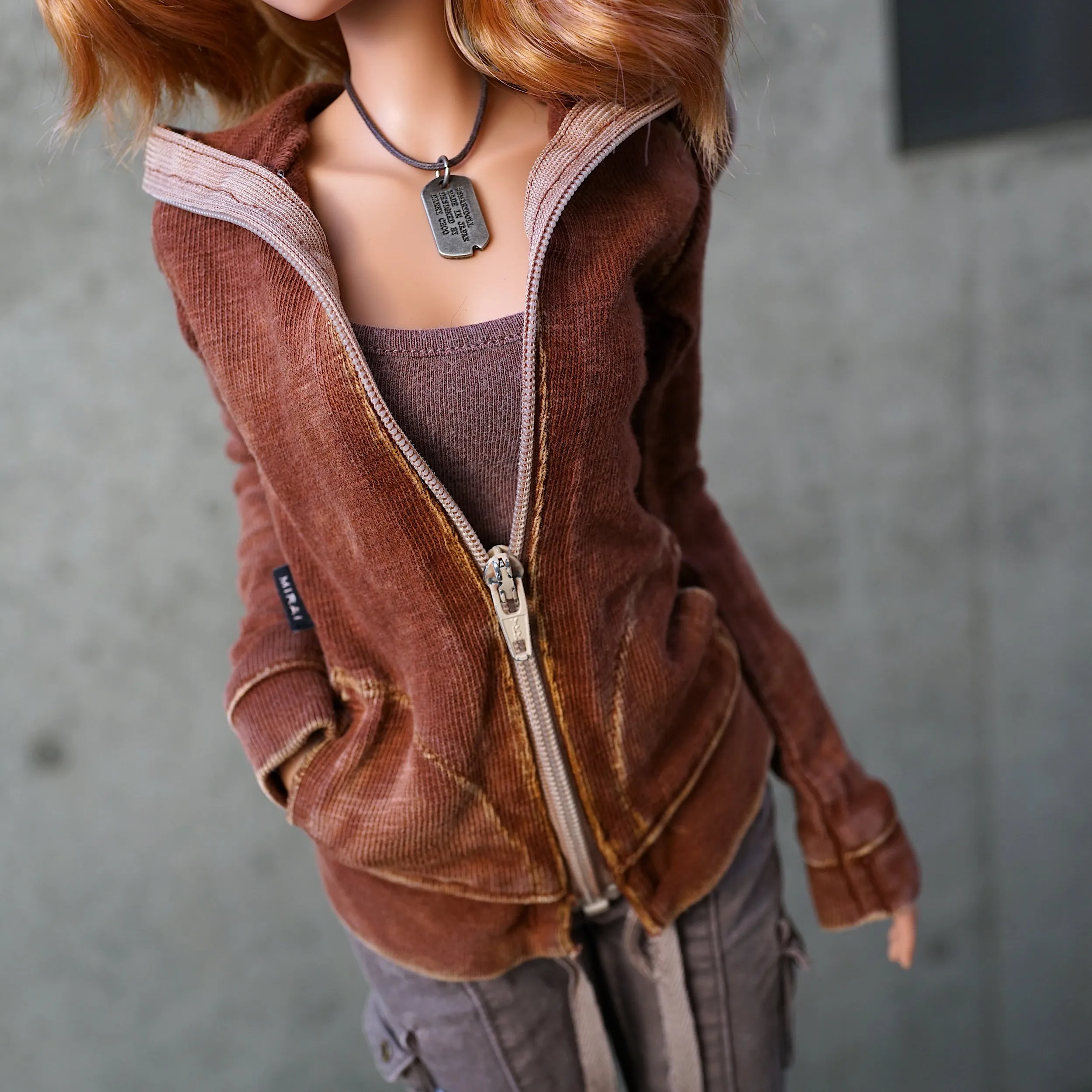 Hooded Zip Cardigan (Rusty Brown)