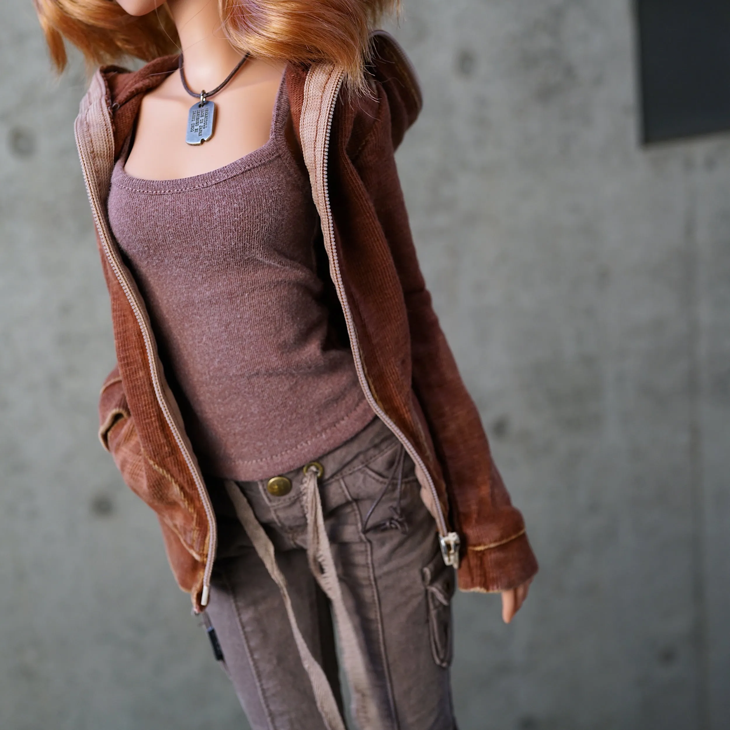 Hooded Zip Cardigan (Rusty Brown)