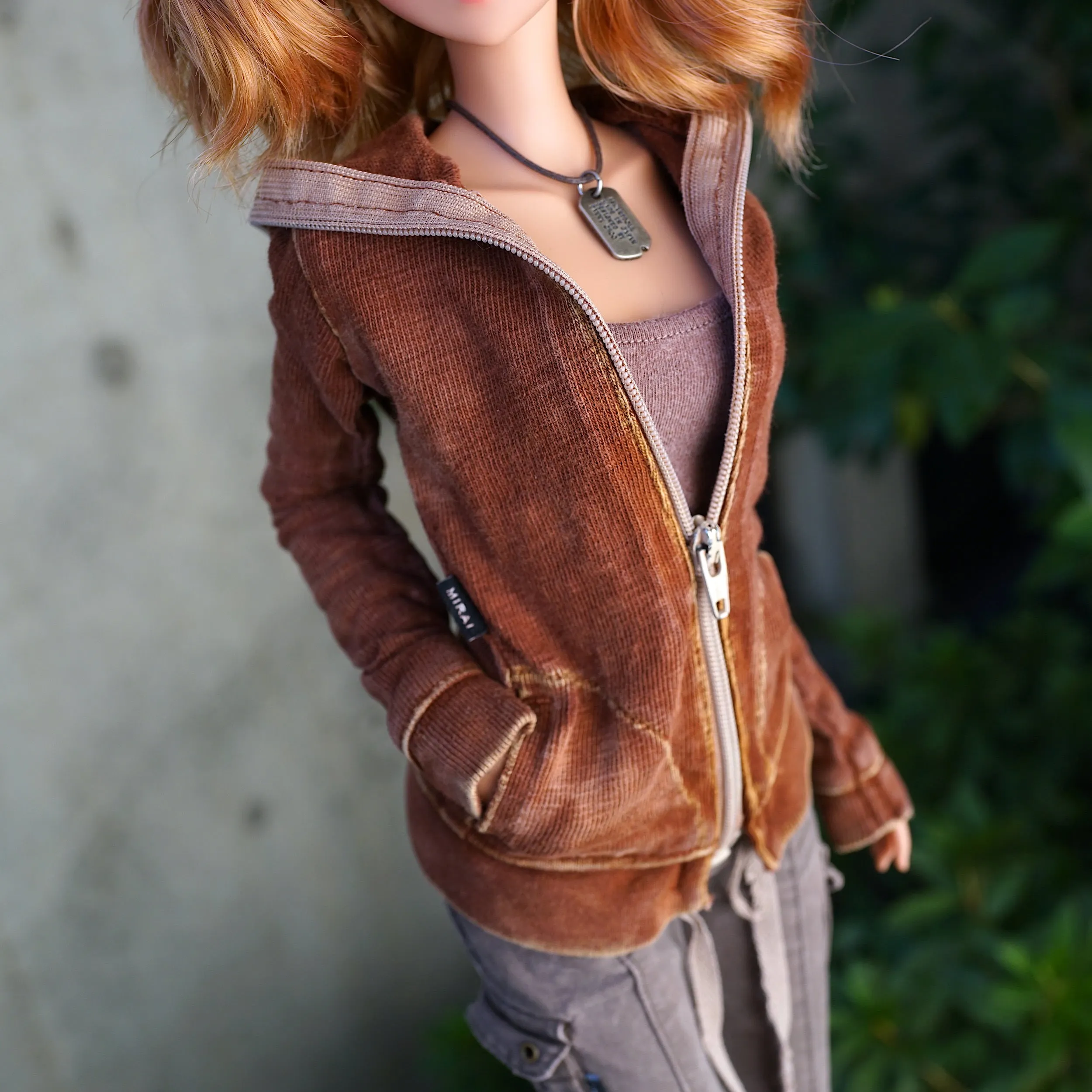 Hooded Zip Cardigan (Rusty Brown)