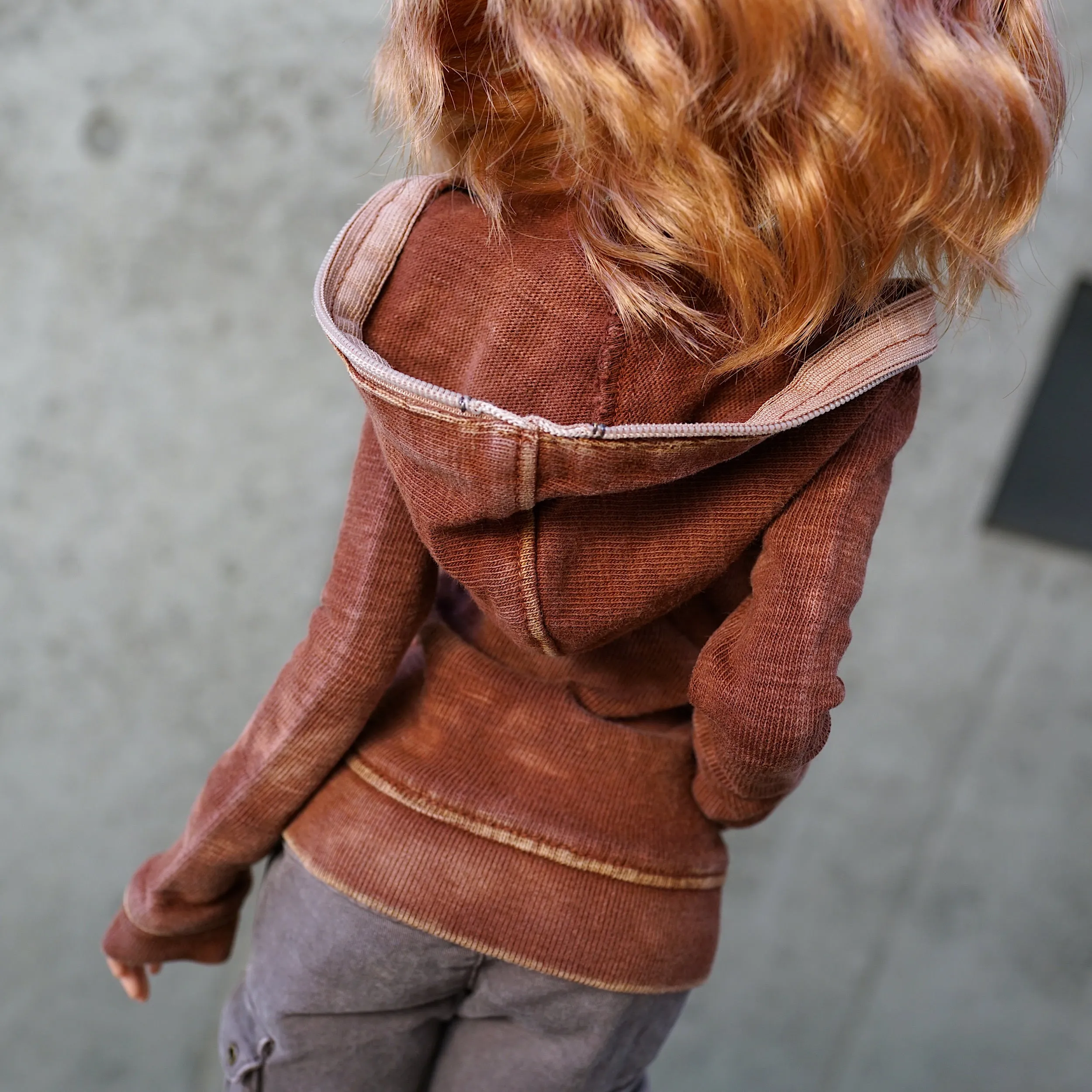 Hooded Zip Cardigan (Rusty Brown)