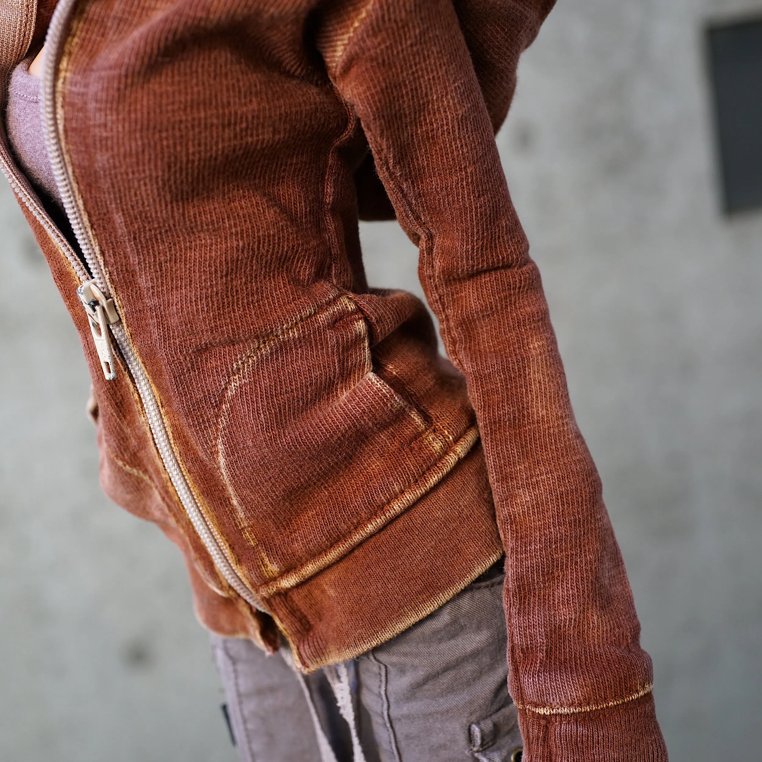 Hooded Zip Cardigan (Rusty Brown)