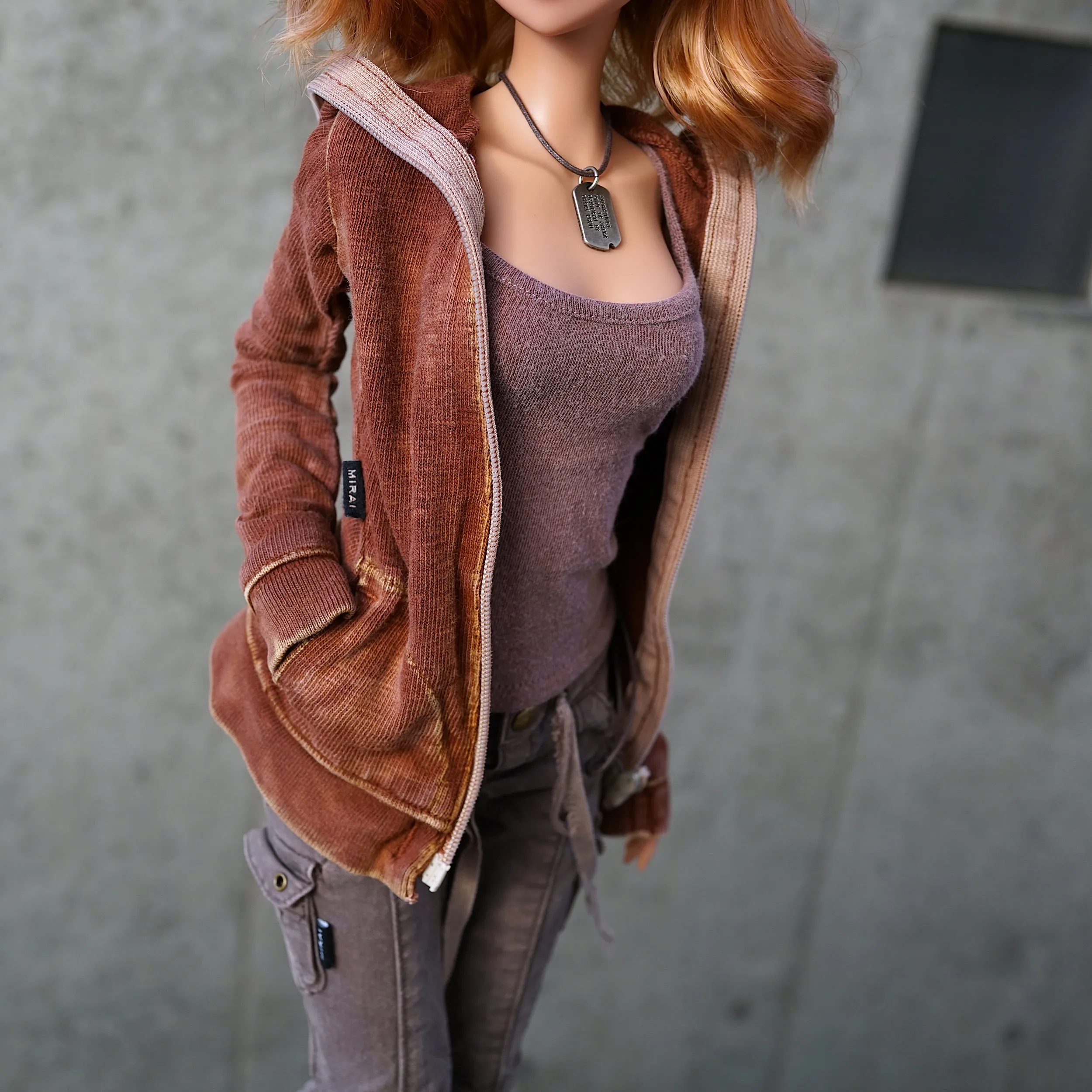 Hooded Zip Cardigan (Rusty Brown)