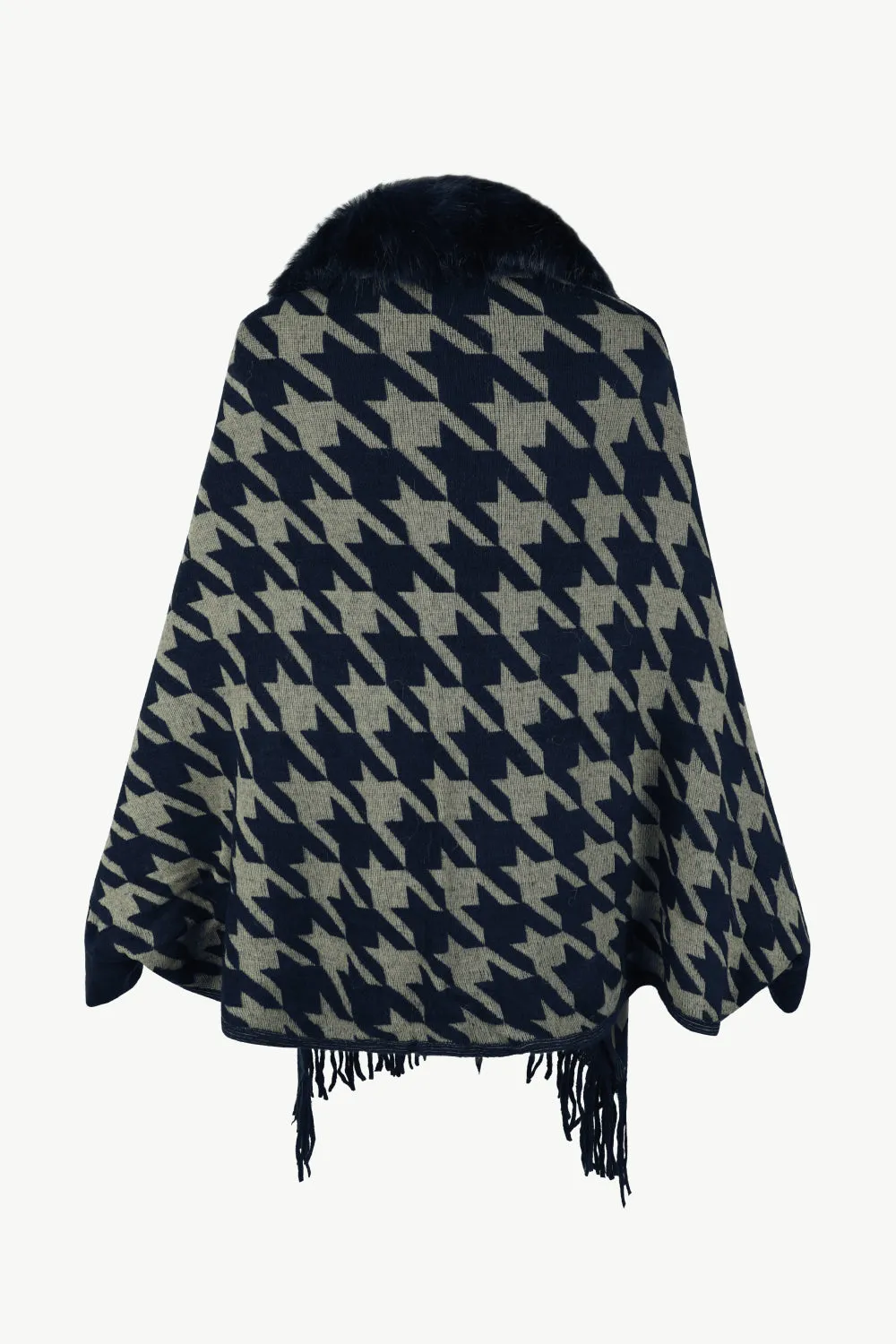 Houndstooth Fringe Hem Poncho