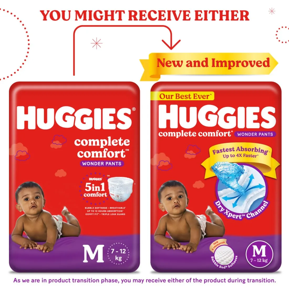 Huggies Complete Comfort Wonder Pants Medium (M) Size (7-12 Kgs) Baby Diaper Pants, 76 count| India's Fastest Absorbing Diaper with upto 4x faster absorption | Unique Dry Xpert Channel