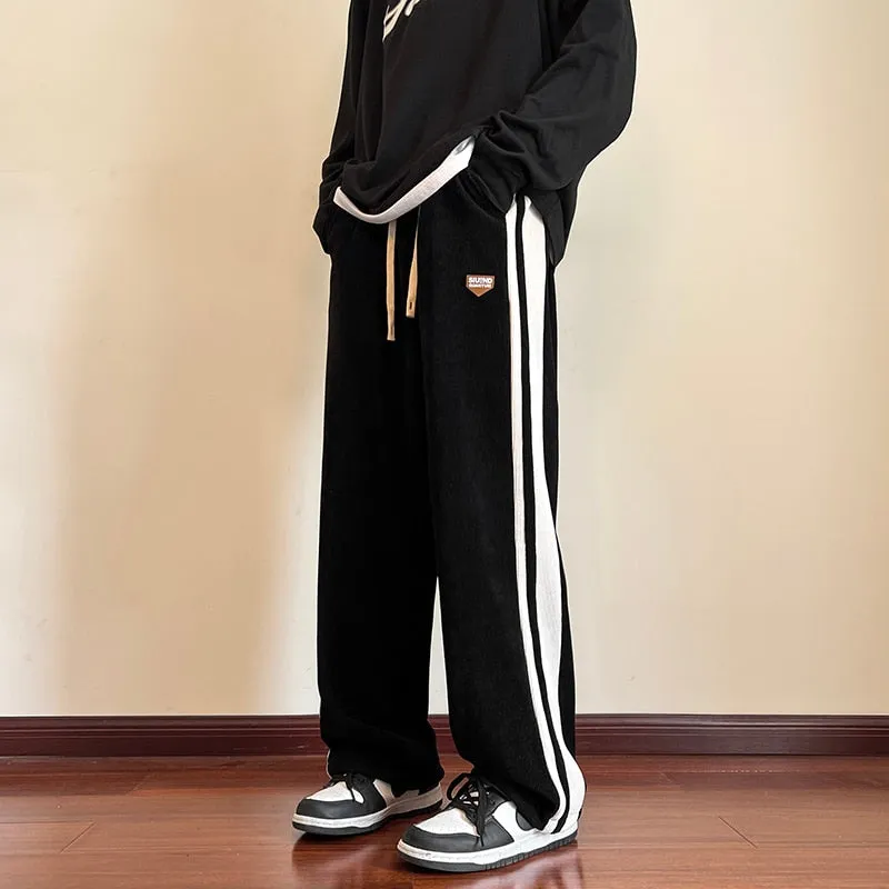 Ilooove Men's Y2K Pants Baggy Striped Sweatpants Brown Corduroy Straight Leg Pants Hip Hop Streetwear Harajuku Trousers Casual Pants Men