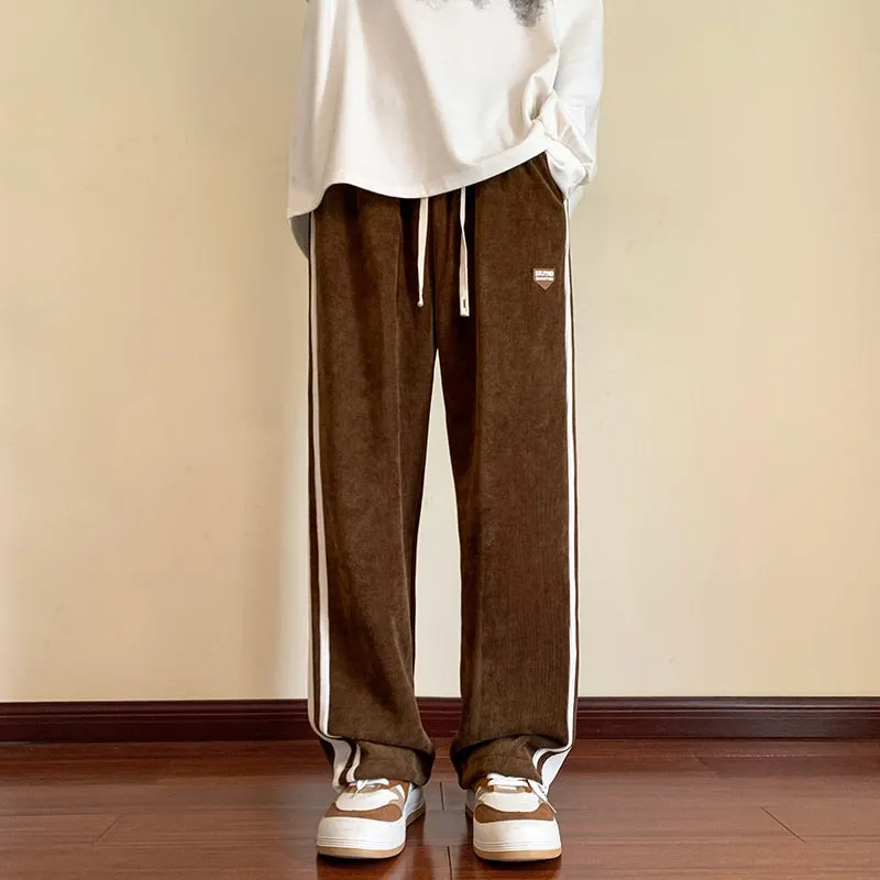 Ilooove Men's Y2K Pants Baggy Striped Sweatpants Brown Corduroy Straight Leg Pants Hip Hop Streetwear Harajuku Trousers Casual Pants Men