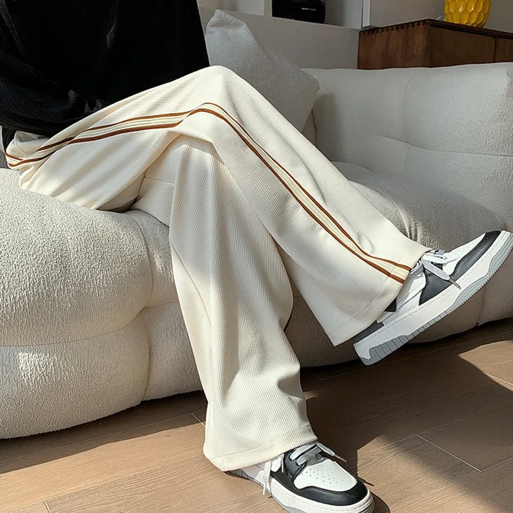 Ilooove Men's Y2K Pants Baggy Striped Sweatpants Brown Corduroy Straight Leg Pants Hip Hop Streetwear Harajuku Trousers Casual Pants Men