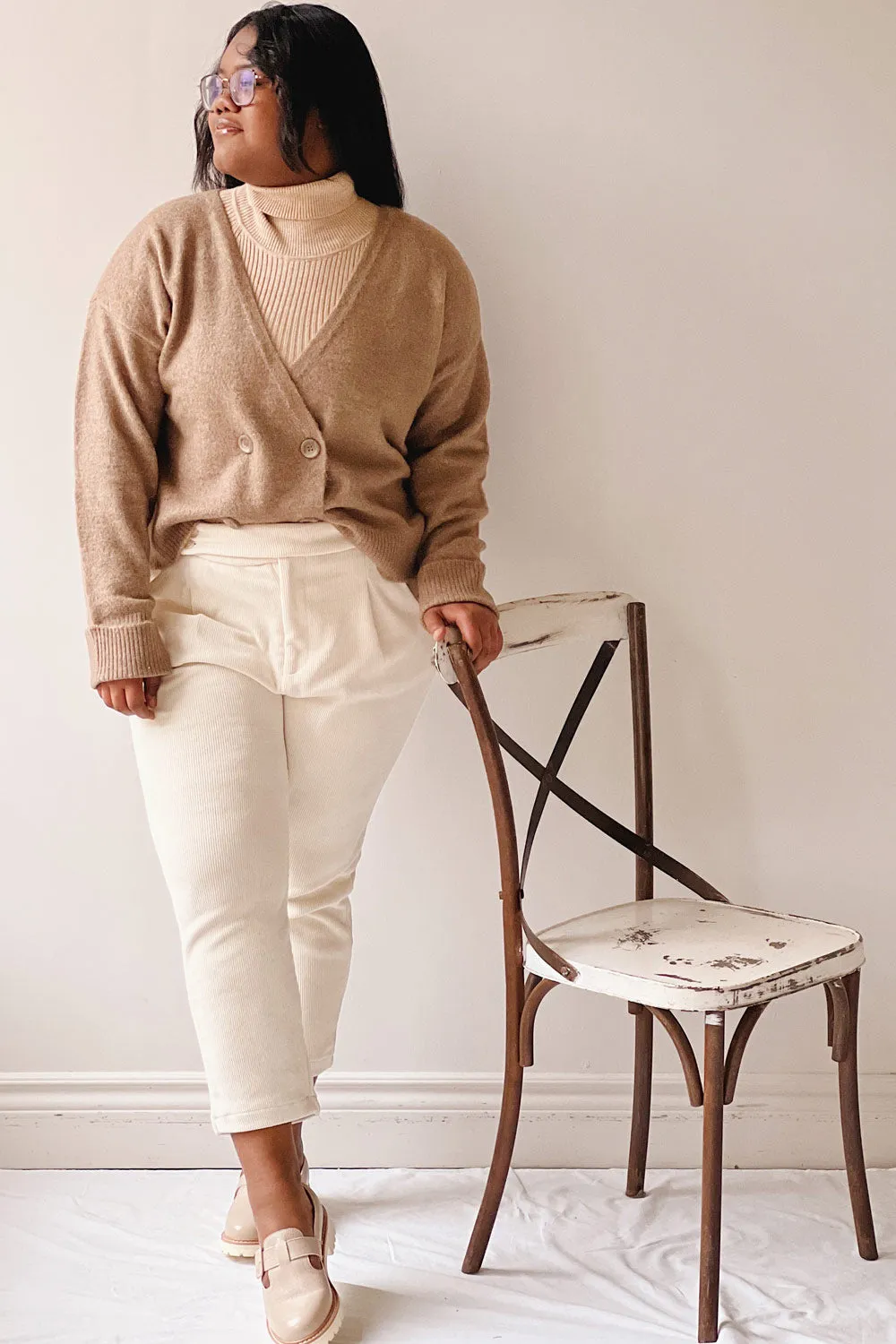 Jakarta Ivory | Corduroy High-Waisted Pants