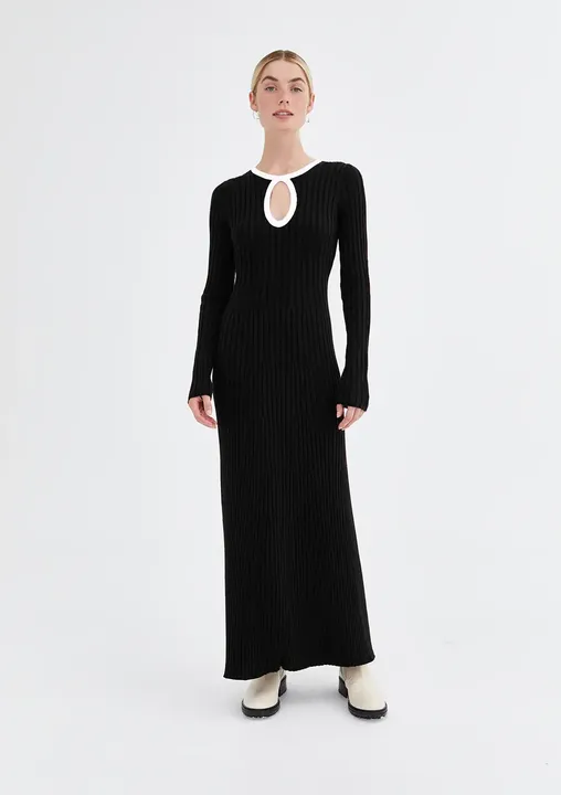 Joni Knit Dress - Black with cream trim