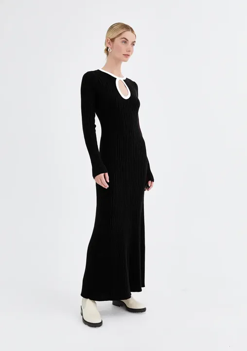 Joni Knit Dress - Black with cream trim