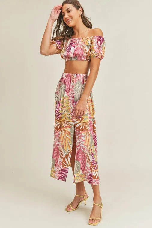 Kai Tropical Print Crop Top & Skirt Set