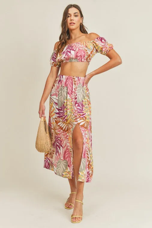 Kai Tropical Print Crop Top & Skirt Set