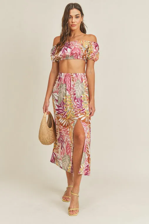 Kai Tropical Print Crop Top & Skirt Set