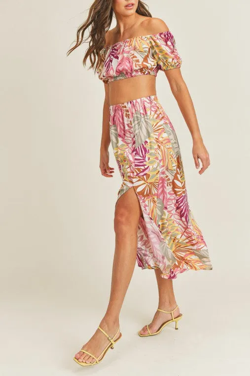 Kai Tropical Print Crop Top & Skirt Set