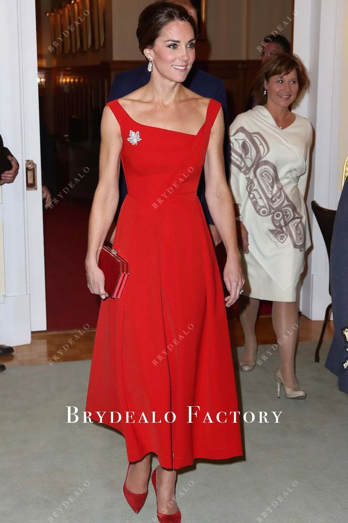 Kate Middleton Red Sleeveless A-line Maxi Dress 2016