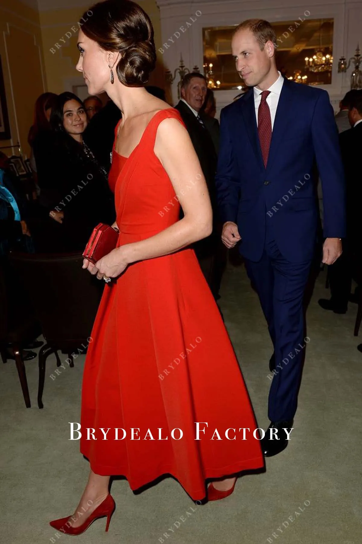 Kate Middleton Red Sleeveless A-line Maxi Dress 2016