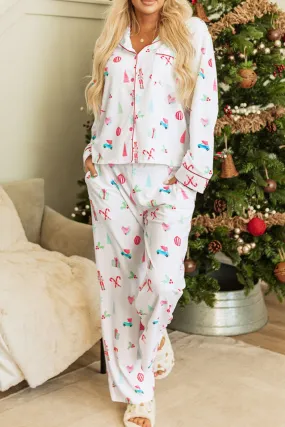 kesley Christmas Printed Collared Neck Top and Pants Lounge Set