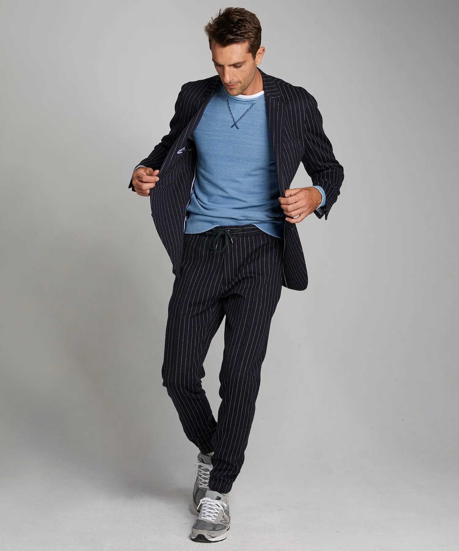 Knit Traveler Suit Jacket in Navy Pinstripe