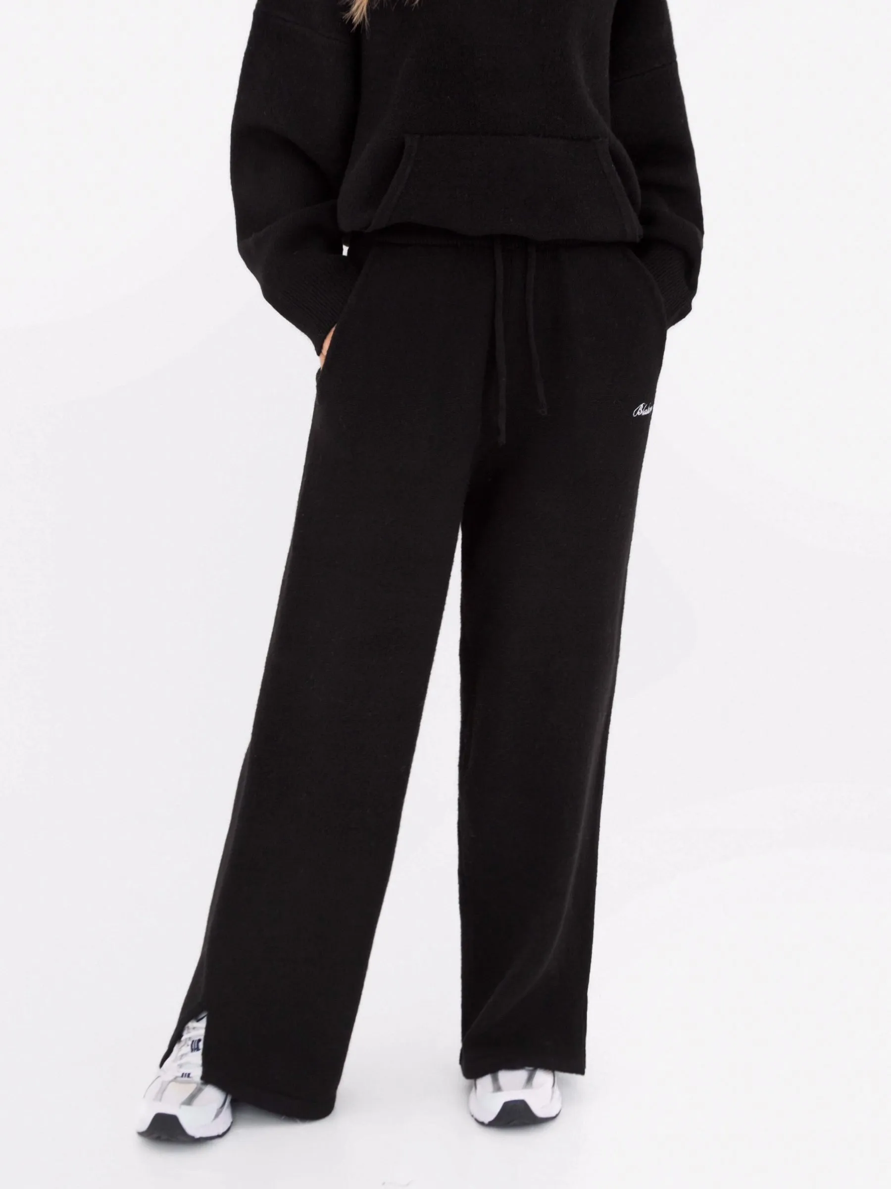 Knitted Wide Leg Sweatpants - Black