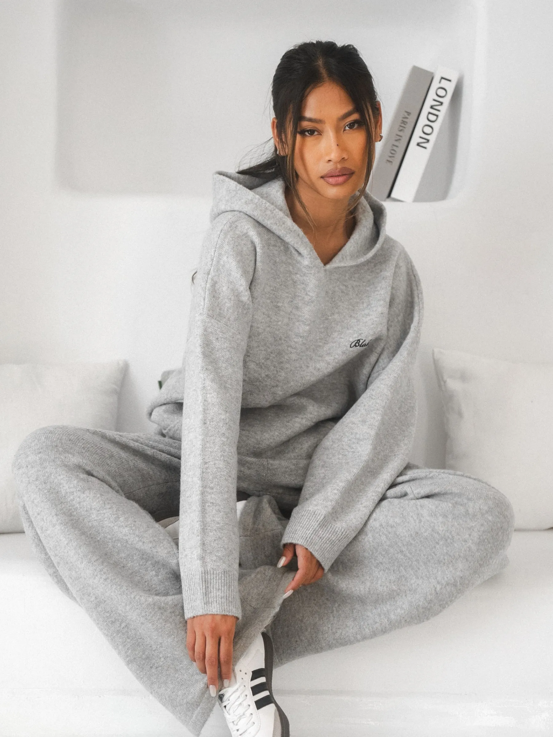 Knitted Wide Leg Sweatpants - Marl Grey