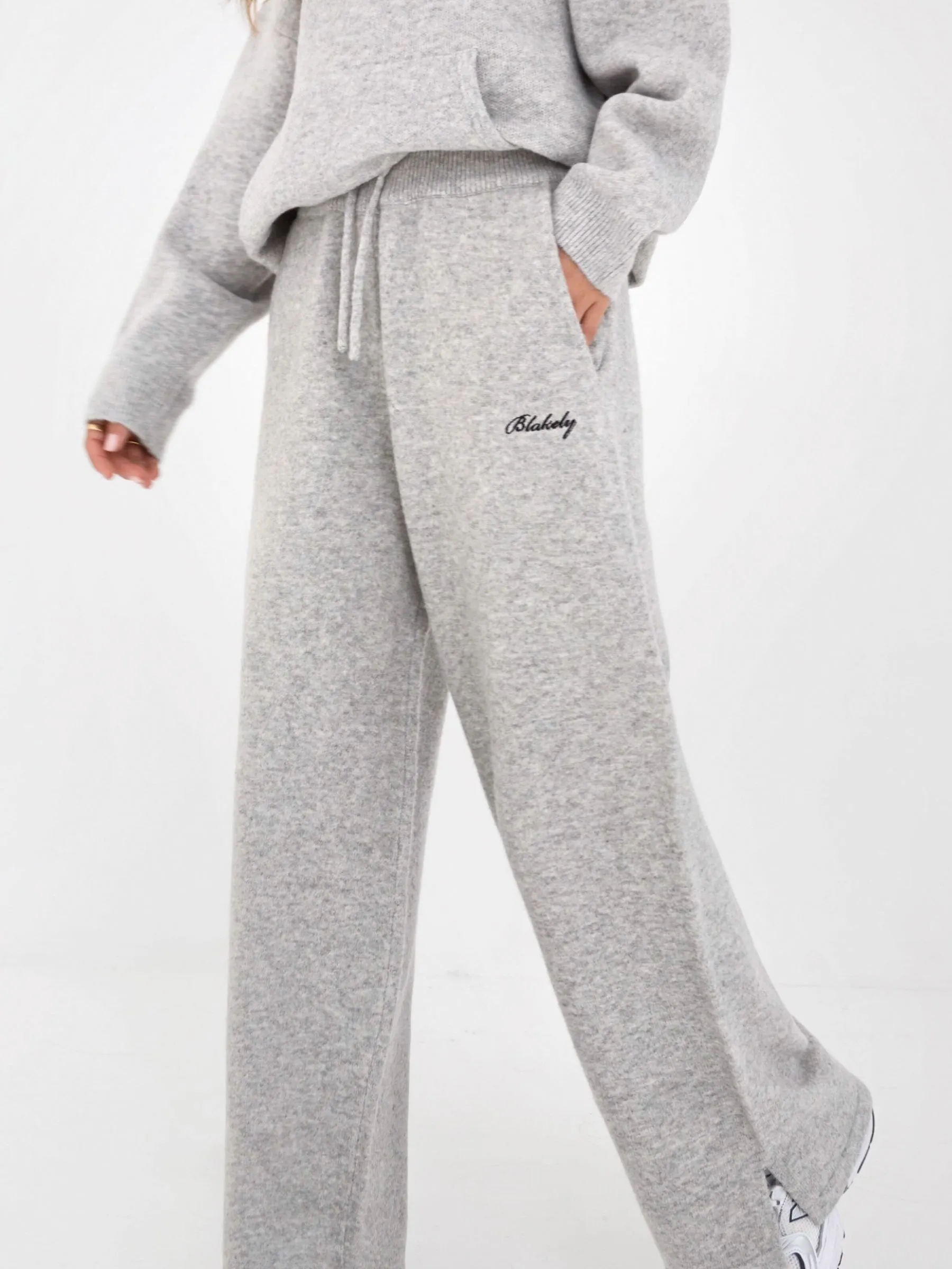 Knitted Wide Leg Sweatpants - Marl Grey