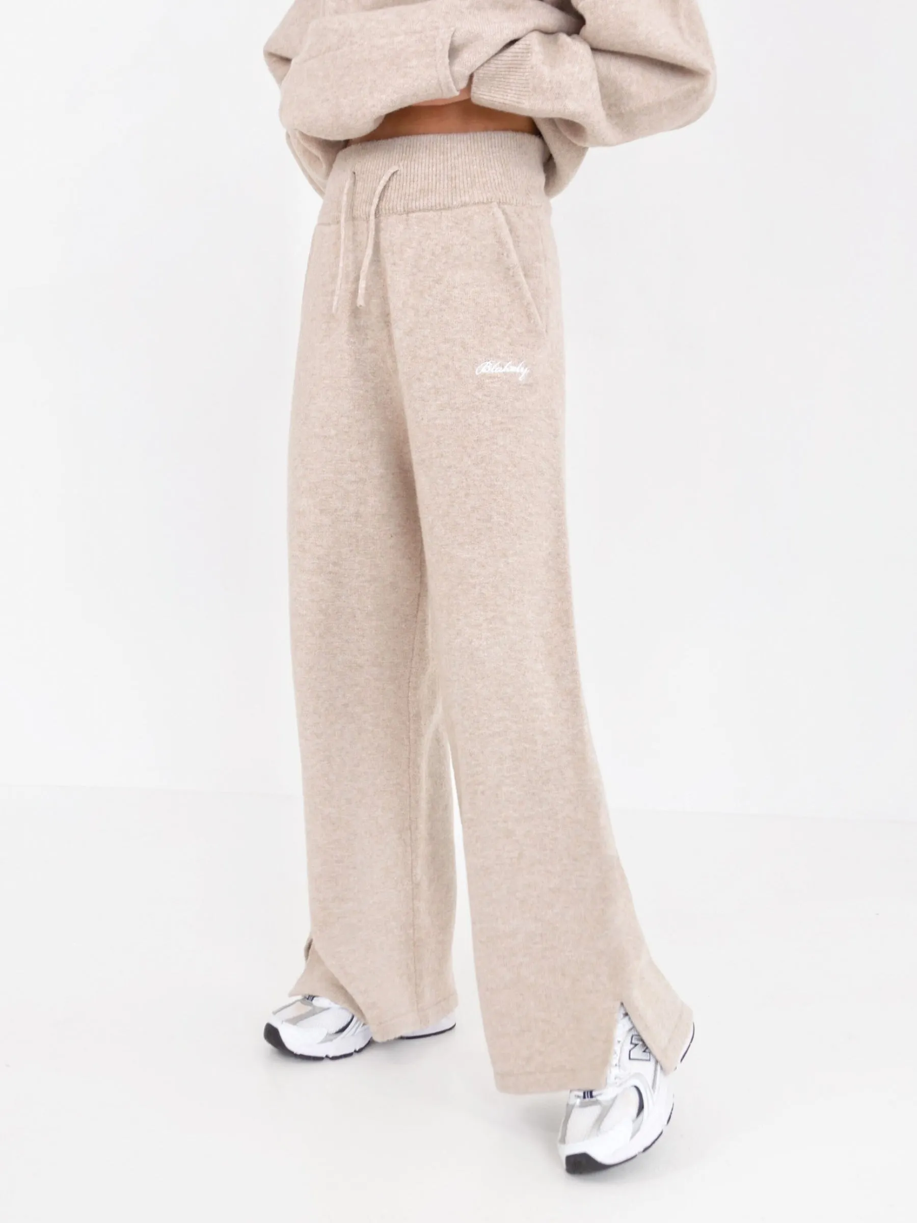 Knitted Wide Leg Sweatpants - Toasted Taupe