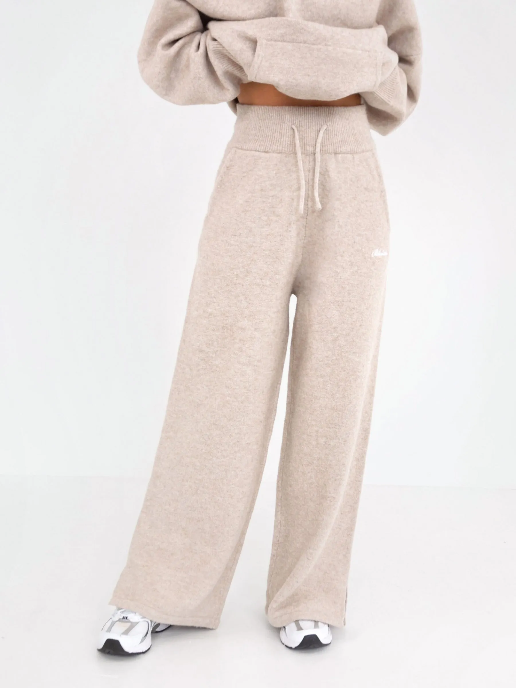 Knitted Wide Leg Sweatpants - Toasted Taupe