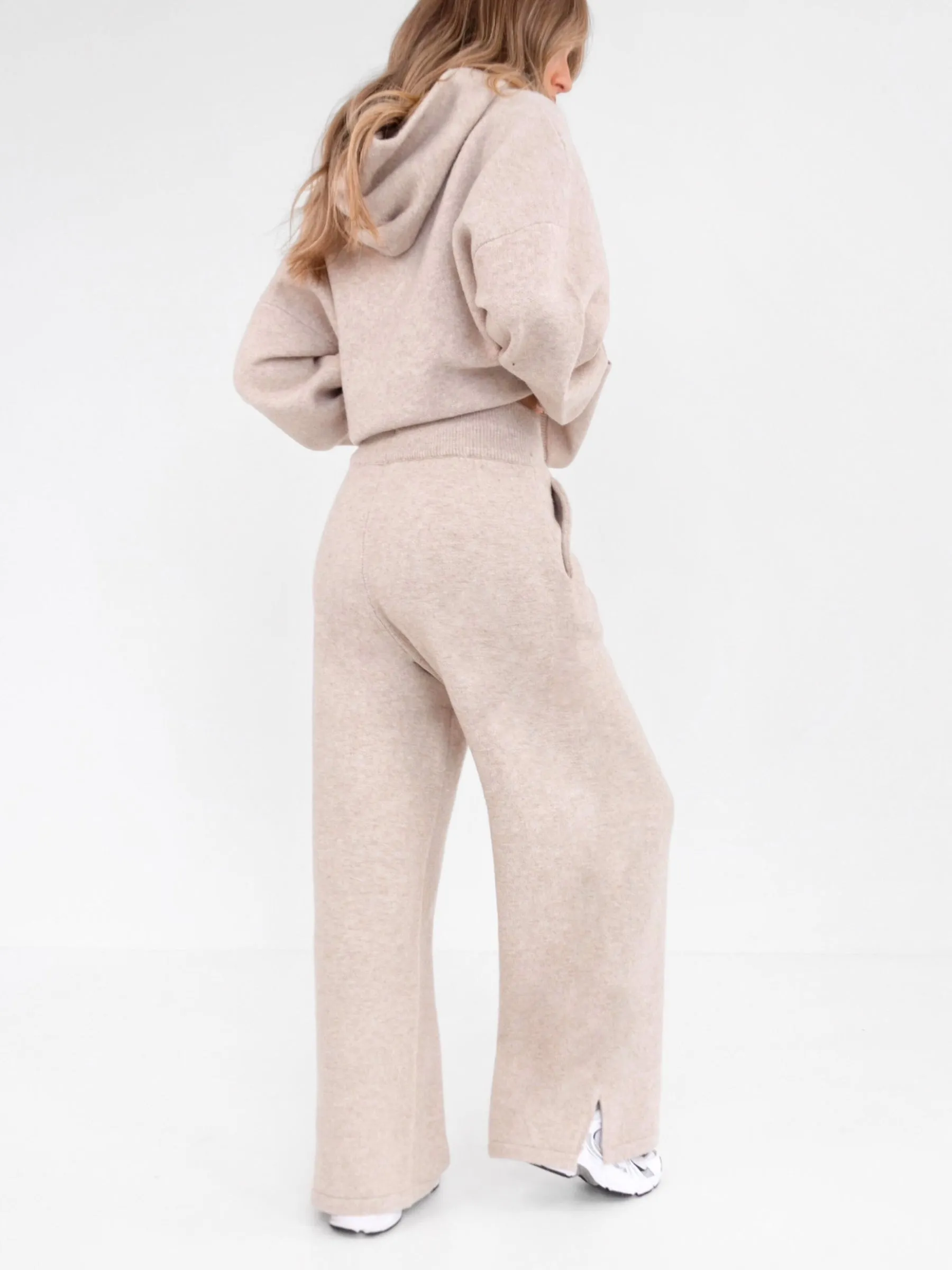 Knitted Wide Leg Sweatpants - Toasted Taupe