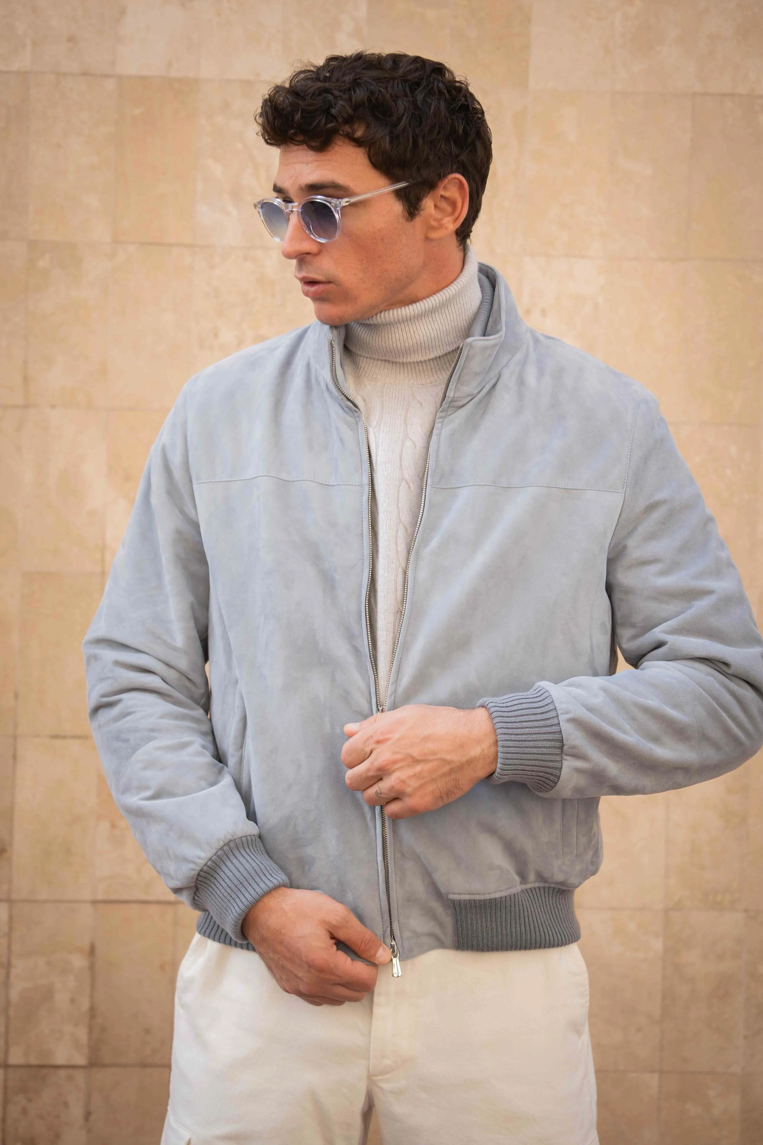 Leather Blouson - Mirage Blue