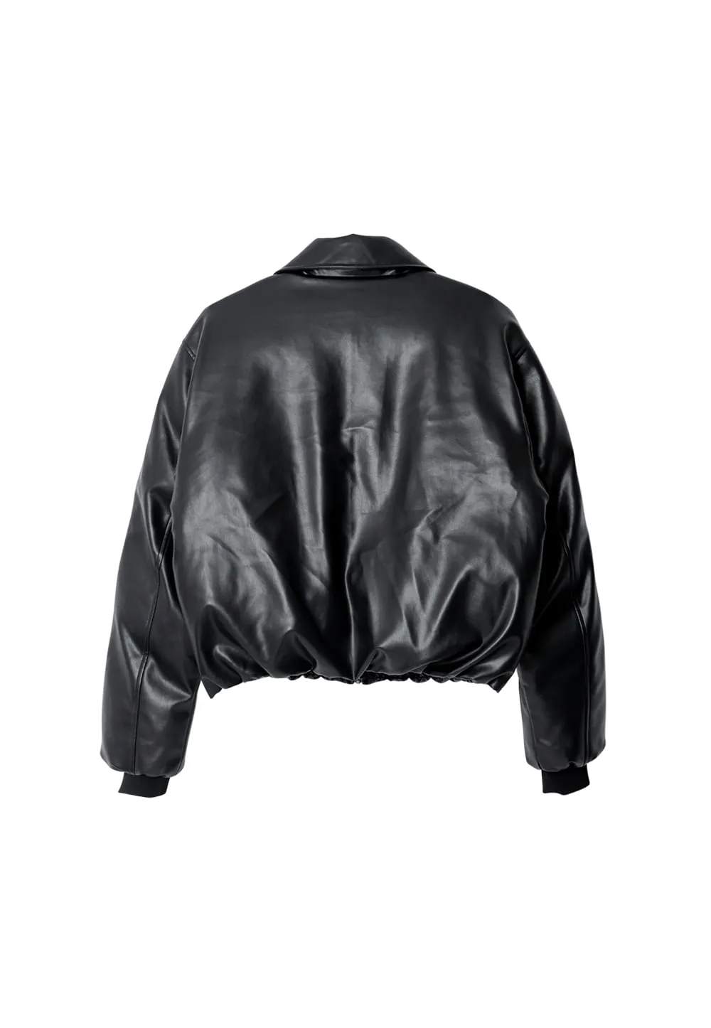 Leather padding bomber jacket black