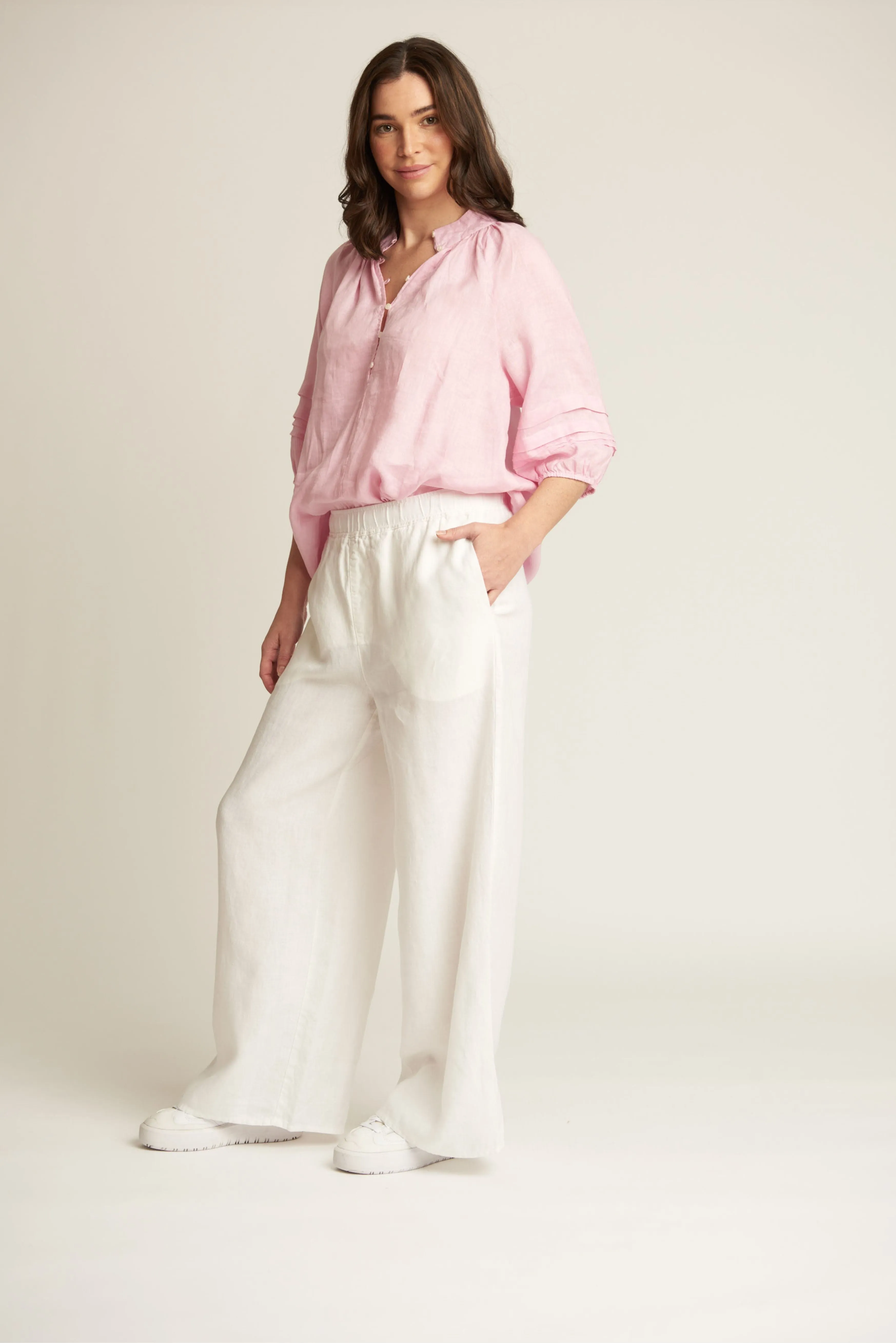 Linen Wide Leg Classic Pant White