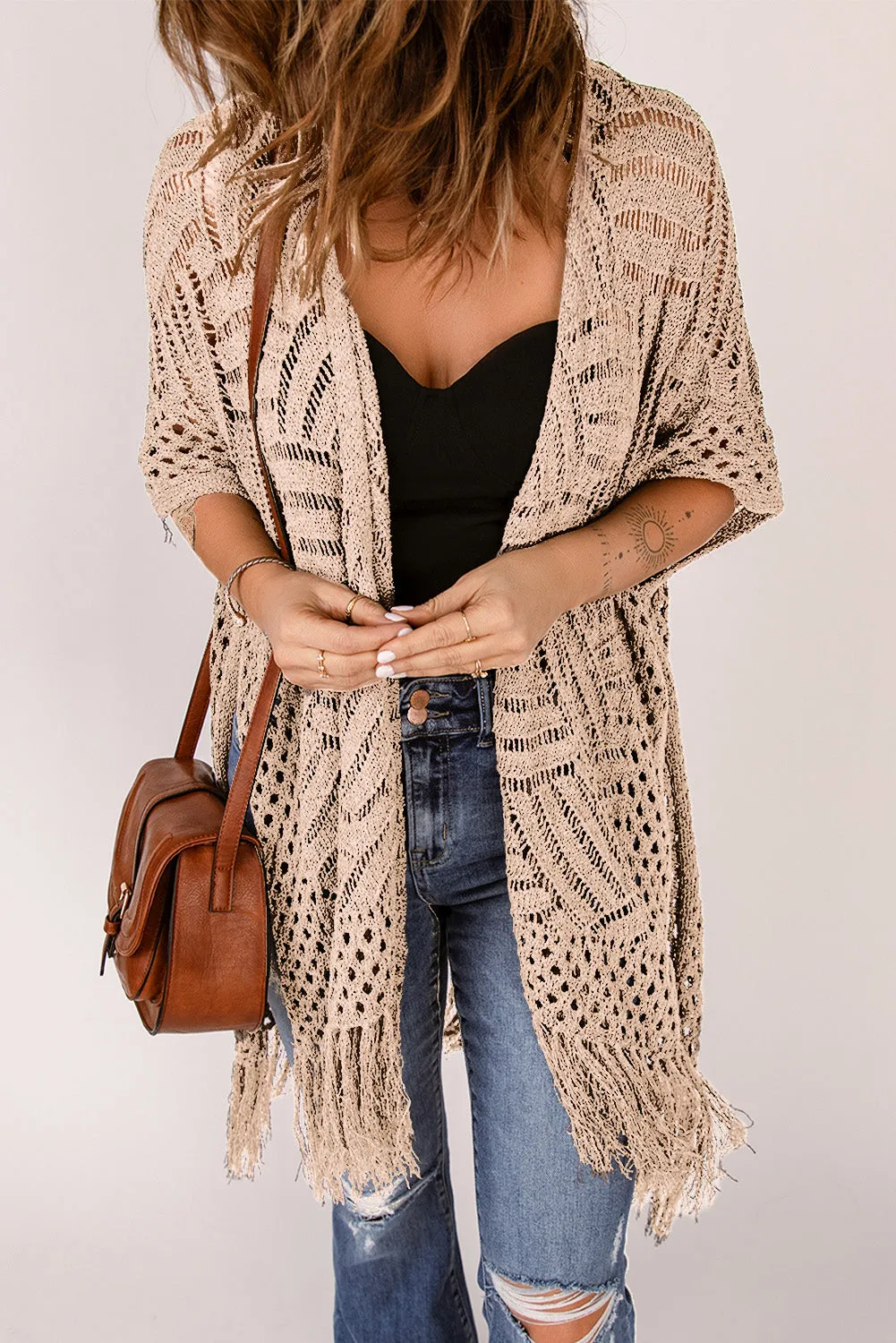 Loose Knitwear Kimono with Slits