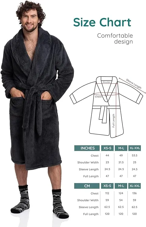 Luxurious Comfort: Men's Full-Length Sherpa Robe in Gray - Ultimate Relaxation Meets Winter Warmth