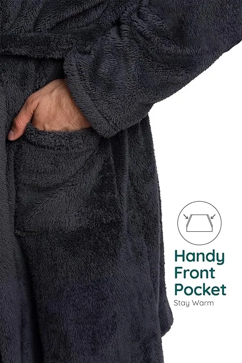 Luxurious Comfort: Men's Full-Length Sherpa Robe in Gray - Ultimate Relaxation Meets Winter Warmth