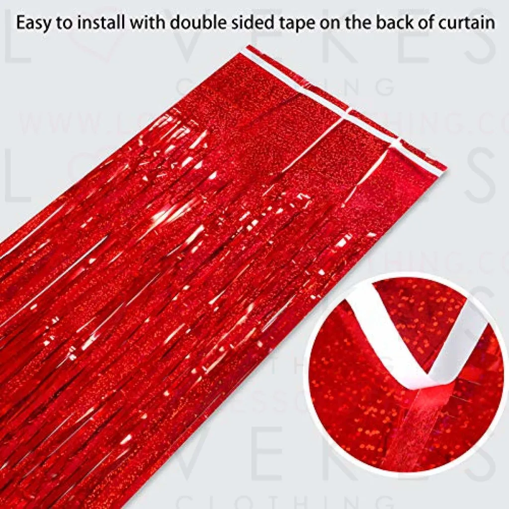 Melsan 2 Pack 3.2 ft x 8.2 ft Tinsel Foil Fringe Curtains Backdrop, Sparkle Fringe Curtains for Party Photo Background Decoration, Red