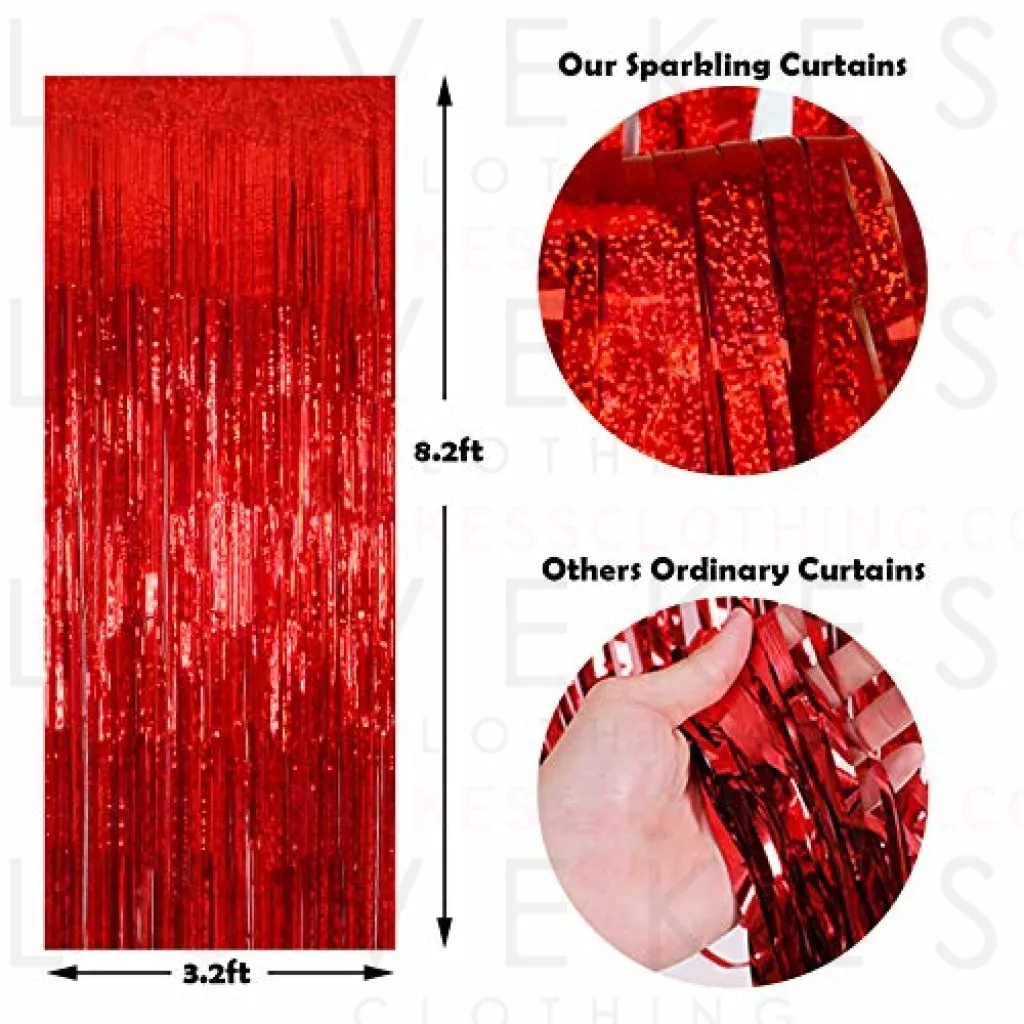 Melsan 2 Pack 3.2 ft x 8.2 ft Tinsel Foil Fringe Curtains Backdrop, Sparkle Fringe Curtains for Party Photo Background Decoration, Red