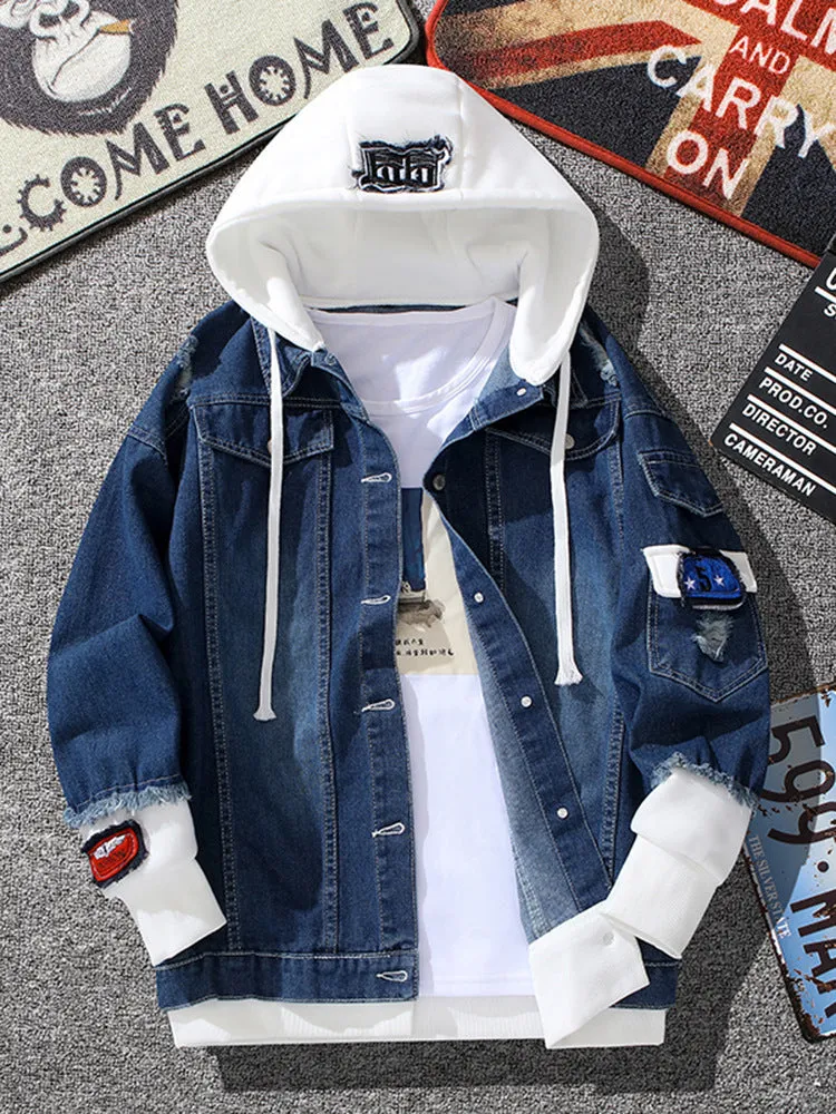 Men Denim Jacket Men 'S Autumn Hooded Coat Baseball Jacket