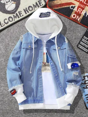 Men Denim Jacket Men 'S Autumn Hooded Coat Baseball Jacket